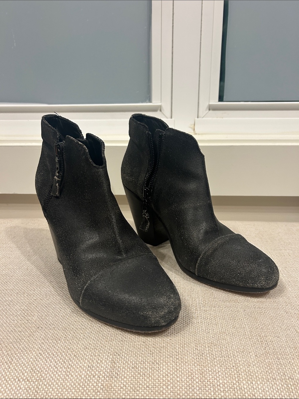 rag & bone Black Suede Ankle Booties with Side Zip